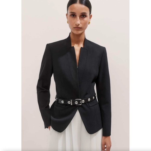 377. ME + EM Textured Tailoring Collarless Black Blazer $495 Like New Sz 4 - Picture 1 of 6